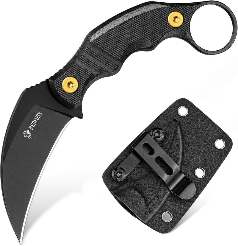 NedFoss VULTURE EDC Fixed Blade Knife with Kydex Sheath, 2.87" 14C28N Steel Tactical EDC Knife with G10 Handle and Adjustable Belt Clip, Horizontal Carry Belt Knives for Men Women - Image 1